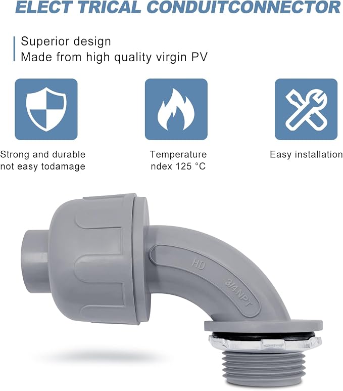 3/4 inch Liquid Tight Connector 90 Degree PVC Flexible Conduit Connector - Image 4
