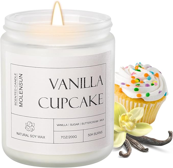 Molensun Vanilla Cupcake Scented Candle, Soy Wax 7 oz | Sweet vanilla cupcake by Molensun