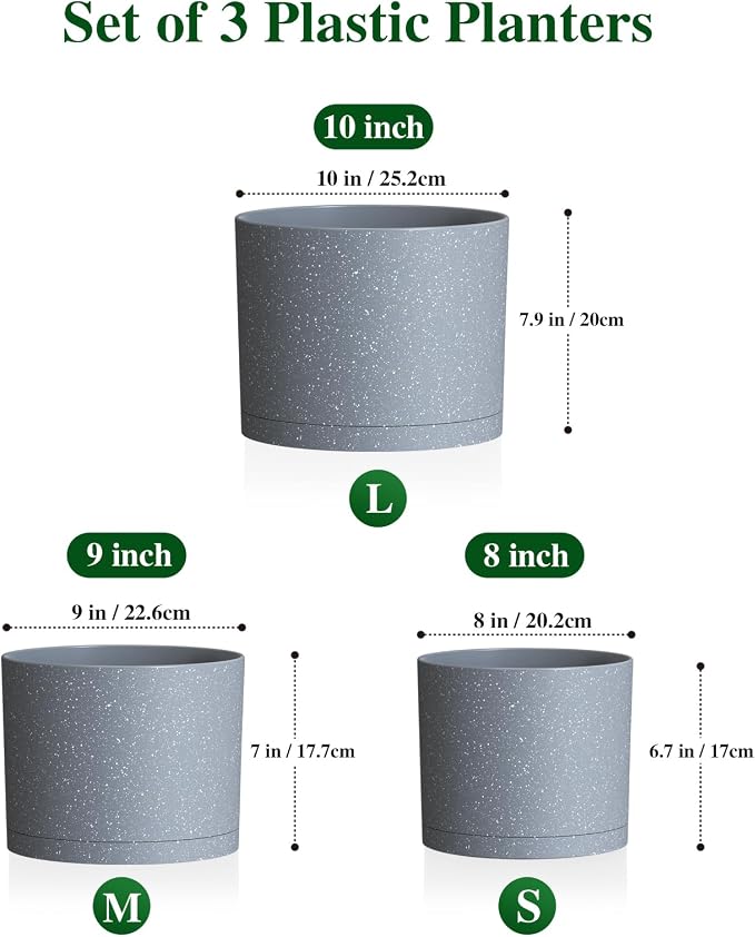 Plant Pots, 10/9/8 Inch 3 Pack Cylindrical Flower Pots - Image 2