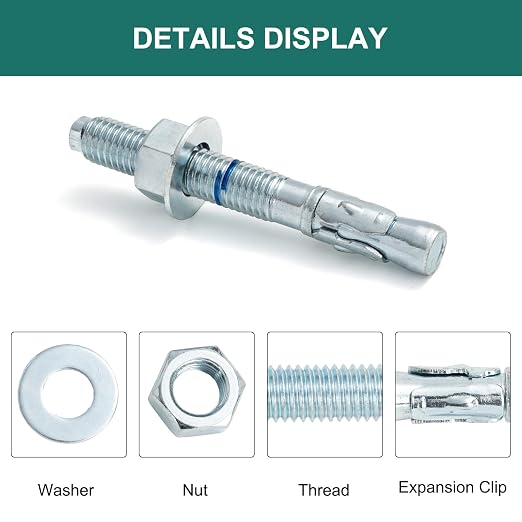 5/8" x 5" Concrete Anchors 5/8 inch Wedge Anchors Bolts Zinc Plated - Image 3