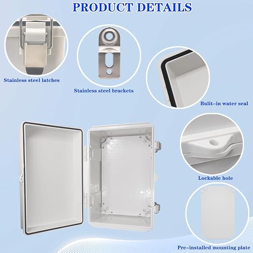 Waterproof Electrical Box, IP67 Junction Box Stainless Steel Latch Hinged Grey - Image 3