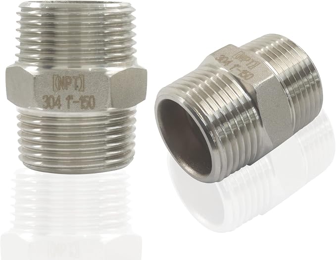 1" Male x 1" Male NPT Hex Nipple Pipe Fittings, Threaded Adapter, by Unknown
