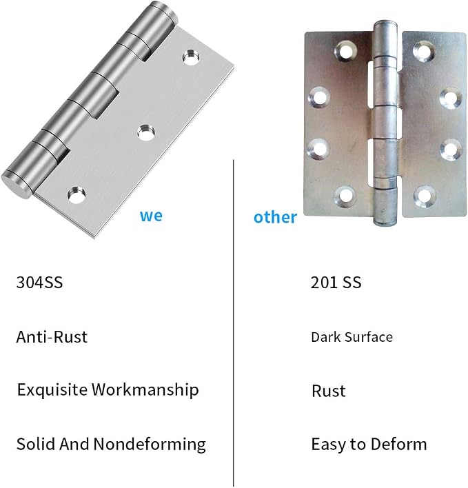 3in x 2.5in 304SS Door Hinges, Square Corners, Non Removable Pin, - Image 6