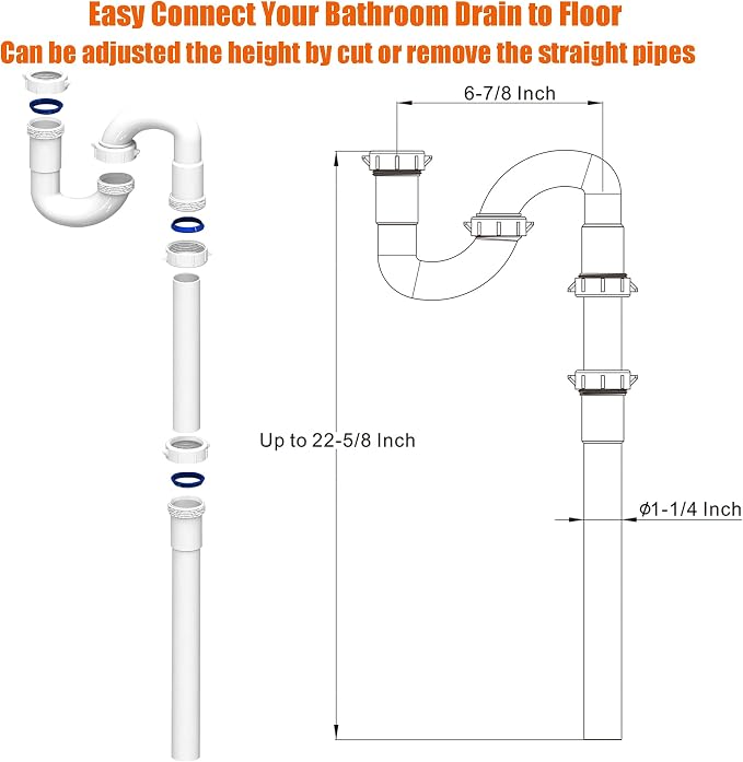 Bathroom Sink Drain Kit, for Most 1-1/4” Bathroom & Kitchen Sink Drain Repair - Image 3