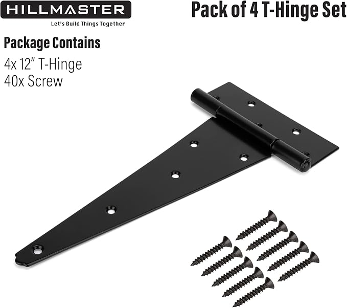 HILLMASTER 12 Inch T-Strap Heavy Duty Shed Door Hinges Gate Strap Hinges Black - Image 7