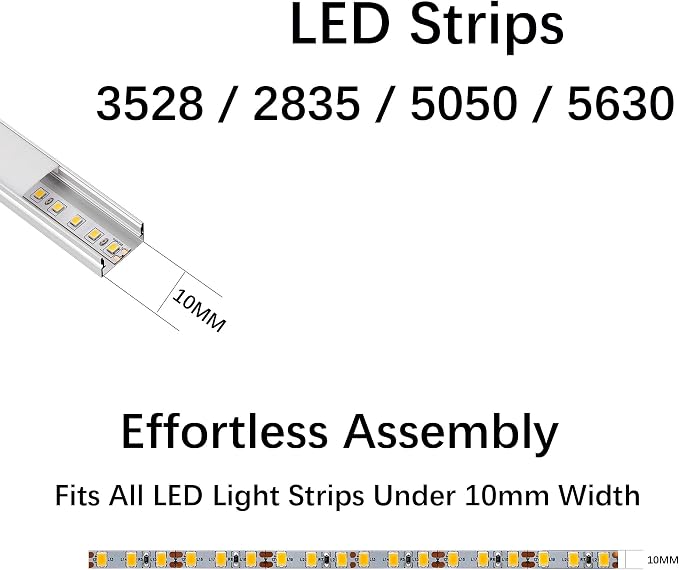 U-Shaped 3.28 ft LED Light Diffuser Aluminum Channel 10 Pack | Flush Mounted - Image 3