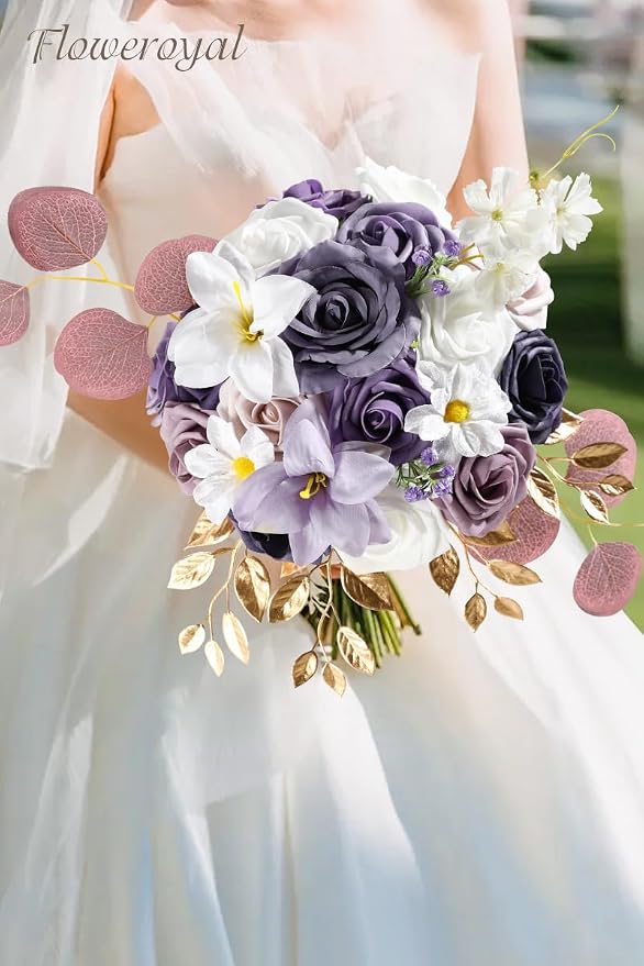 Artificial Flowers Combo Purple Flowers Mix Silk Flowers Fake Roses - Image 5