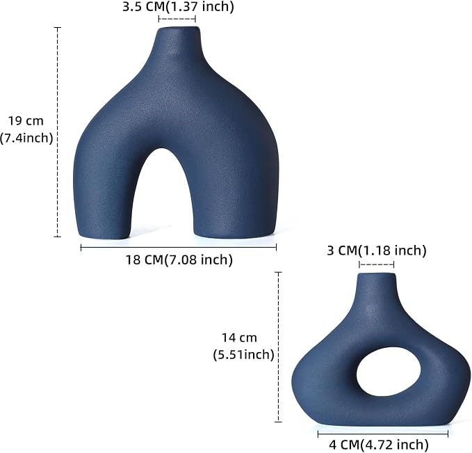CEMABT Blue Ceramic Vase Set of 2 - Image 2