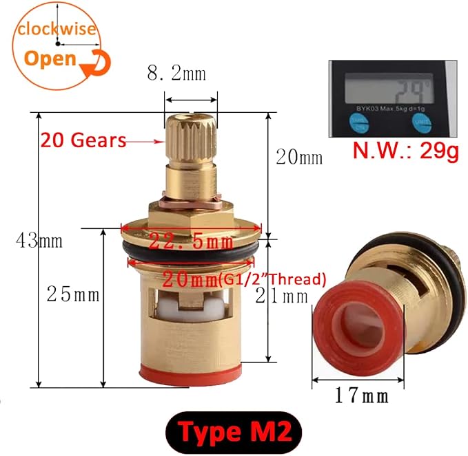 Brass Ceramic Cartridge, G1/2" Tap Ceramic Stem Cartridges Replacement - Image 2