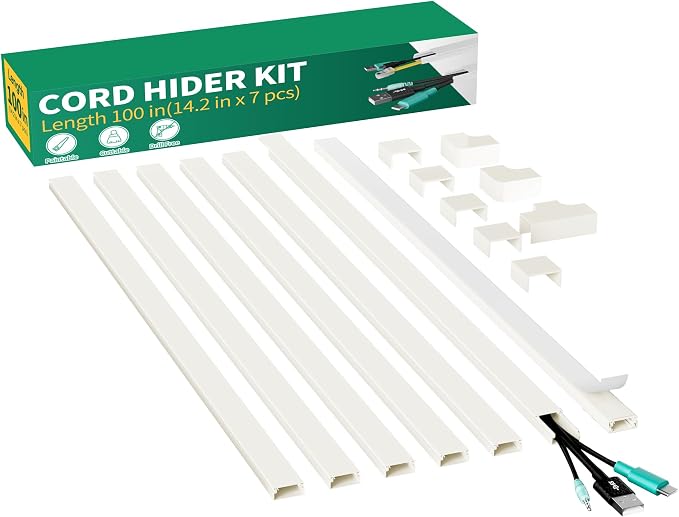 Delamu Cord Hider, 100in Self-Adhesive Cord Cover Kit by DELAMU