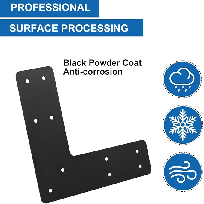 L Right Angle Bracket 4pcs, L Shape Brackes | Black Powder Coated Post to Beam - Image 3