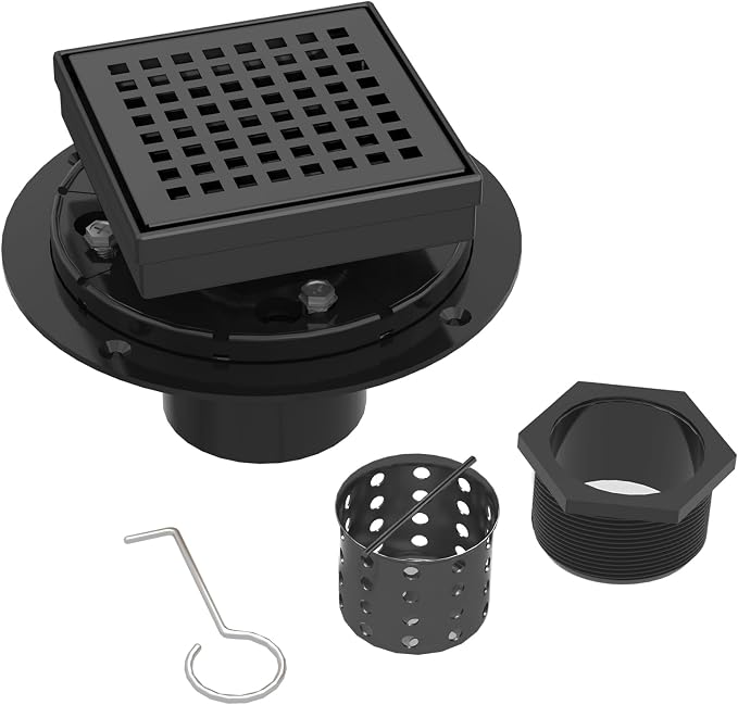 4 Inch Matte Black Square Shower Drain by MERRYDO