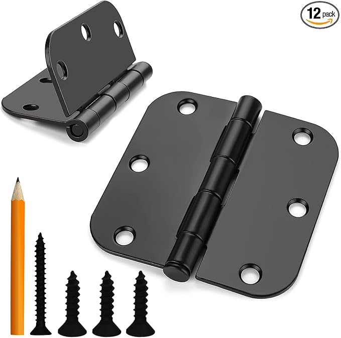 Vervida® Matte Black Door Hinges 3.5in 12 Pack Interior 5/8 Radius | Rustproof by Vervida