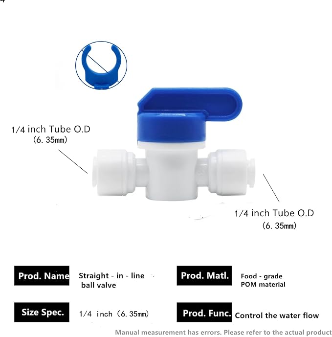 1/4 inch OD Tubing&Hose&Pipe Use Inline Shut Off Ball Valve Plastic Quick - Image 2