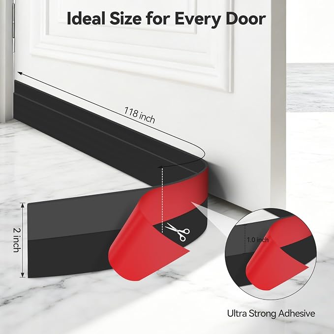 Ohuhu 118" Silicone Door Draft Stopper, - Image 4