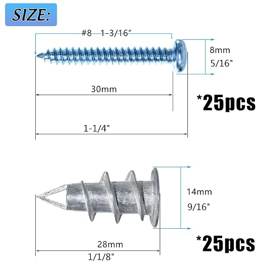 Metal No Pre-Drill Self Drilling Wall Anchors and Screws - Image 5