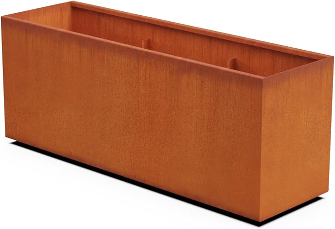 Large Rectangular Planters for Outdoor Plants | 60x18x24 Corten Steel Planter by Plantercraft