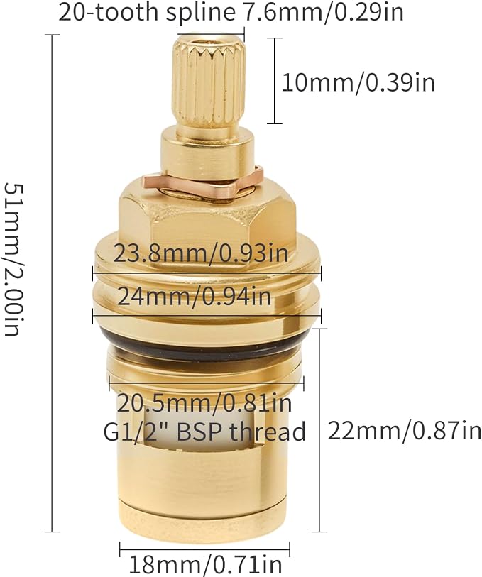 Saihisday Ceramic Stem G1/2" BSP Thread 20-Tooth Spline Ceramic Disc Cartridge - Image 2