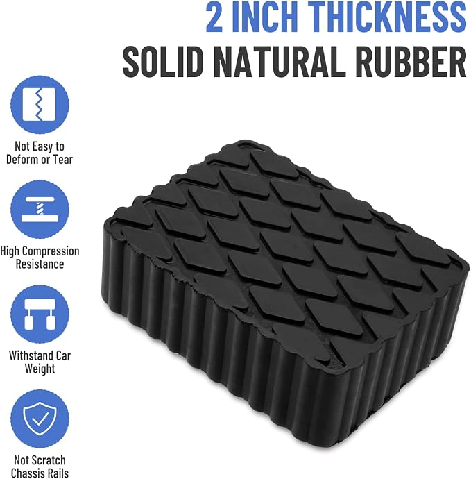 8 Pack Solid Rubber Auto Lift Pads, 6-1/3" x 4-3/4" x 2 | 8 Pack Anti-Skid Lift - Image 2