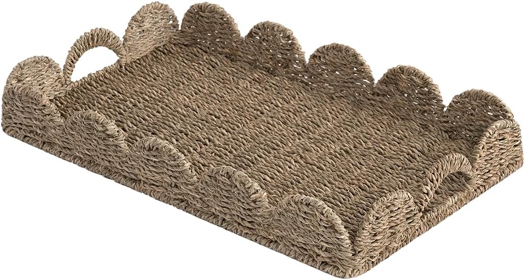 StorageWorks Large Scalloped Edge Serving Tray, Wicker Trays by StorageWorks