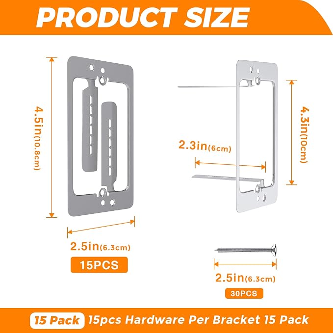 15 Pcs Low Voltage Mounting Bracket 1 Gang, Single Gang Drywall Brackets | Low - Image 2