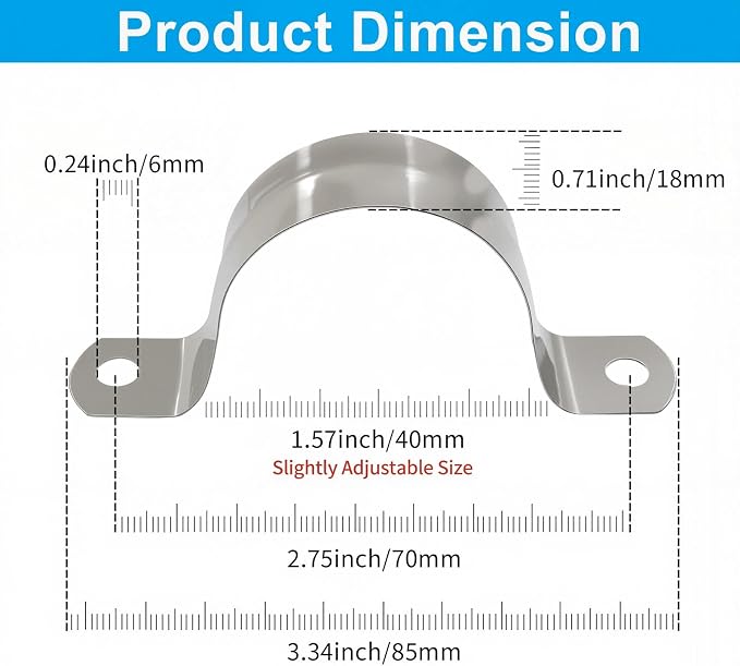 BokWin 32 Pcs M40 U Shaped Bracket Clamps, 1-1/2 Inch 304 Stainless Steel Two - Image 2