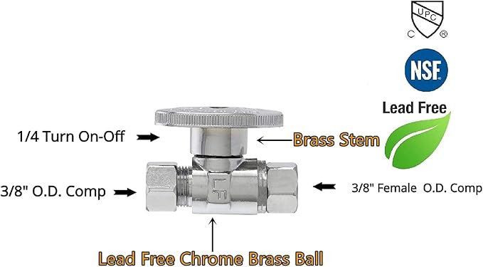 EZ-Fluid 3/8" O.D Female Compression x 3/8" O.D Male Comp. Brass Quarter Turn - Image 3
