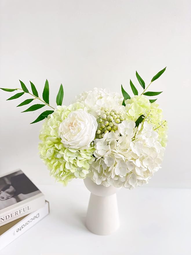 YalzoneMet RUZUQE Light Green Hydrangea Artificial Flowers, 21 inch Faux Green - Image 8