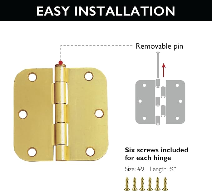 Design House Interior Door Hinge, Satin Brass | 5/8" Radius, Traditional - Image 6