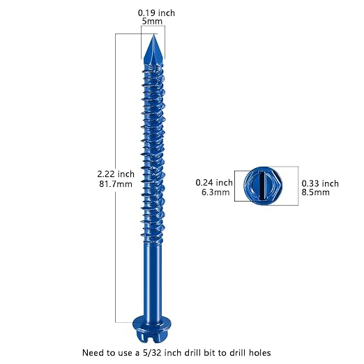 Wensilon 3/16" * 3-1/4" Slotted Hex Concrete Screws Anchor Blue Hexagon Head - Image 2