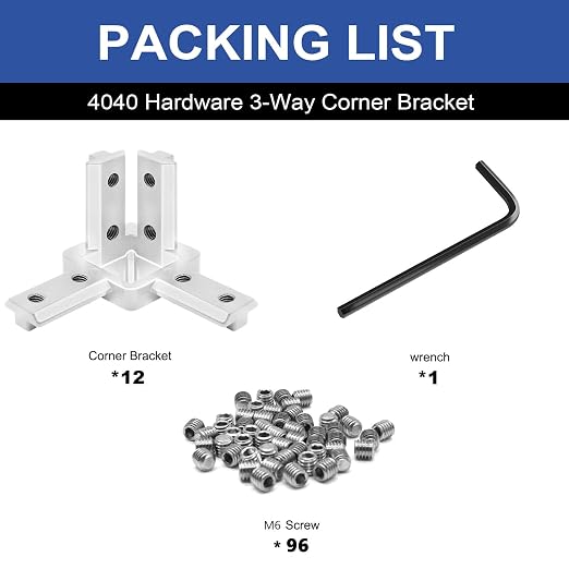 12pcs 4040 Hardware 3-Way Angel Bracket Corner Connector Silver | - Image 3