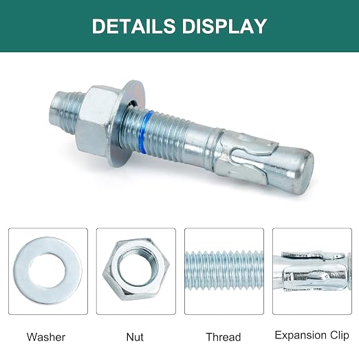 1" x 6" Concrete Anchors 1 inch Wedge Anchors Bolts Zinc Plated - Image 3