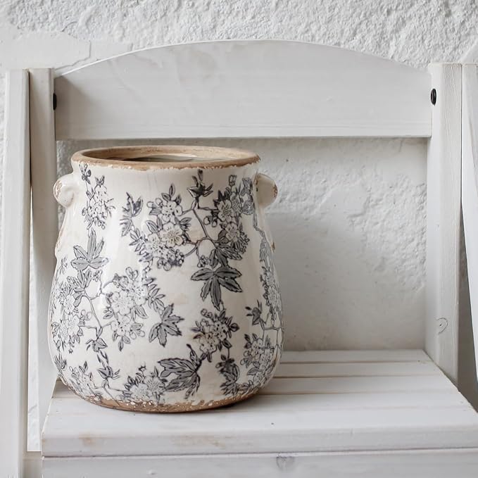 Rustic Farmhouse Ceramic Flower Pots, Vintage Antique Crock Planter & Vase | - Image 4
