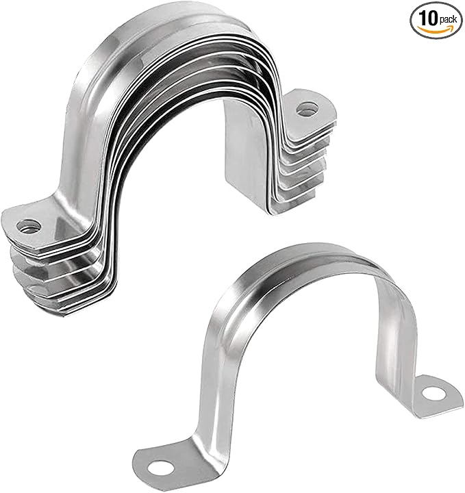 10 Pcs 4inch Rigid Pipe Strap, Two Hole Stainless Steel Strap U Bracket by Unknown