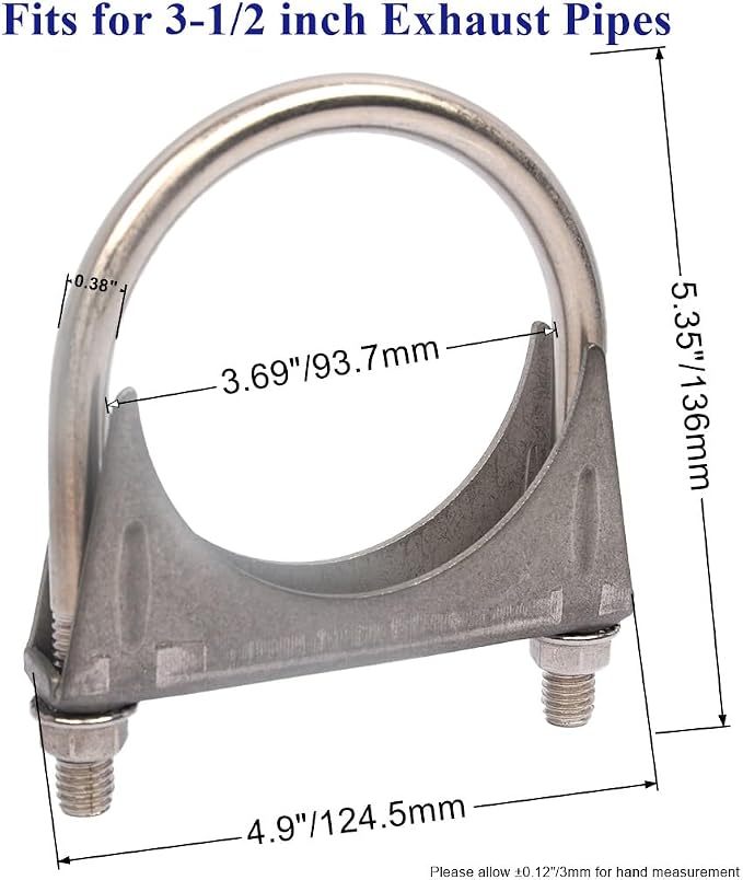 Heavy Duty 3.5" 3-1/2 Inch Exhaust U Bolt Clamp Stainless Steel | M10 Thick Rod - Image 2