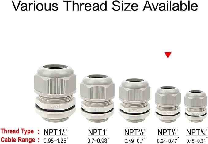 10 Pack NPT 1/2" Cable Glands Waterproof Adjustable 6-12mm Cable Connectors - Image 7