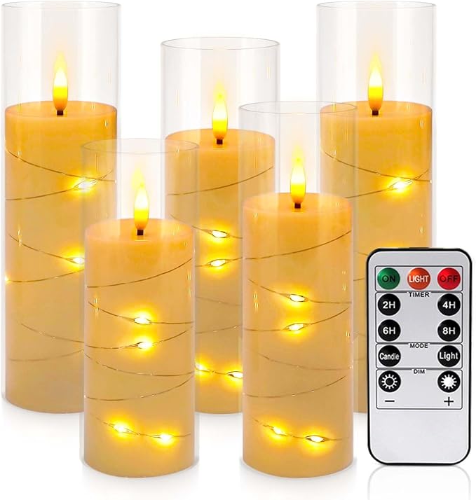Pack of 5 Ivory Flickering Flameless Candles Battery Operated - Image 2