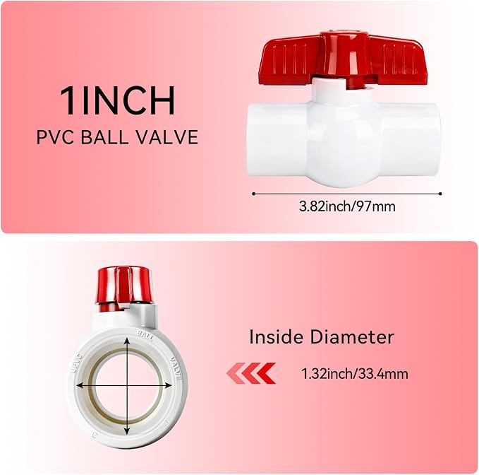 YADIAN 5 Pack 1'' PVC Ball Valves, T-handle Water Shut-Off Ball Valve Threaded - Image 7