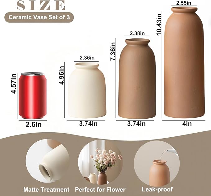 Large Decorative Ceramic Vase Set, 3 Pieces, Nordic Modern Boho Style, - Image 5
