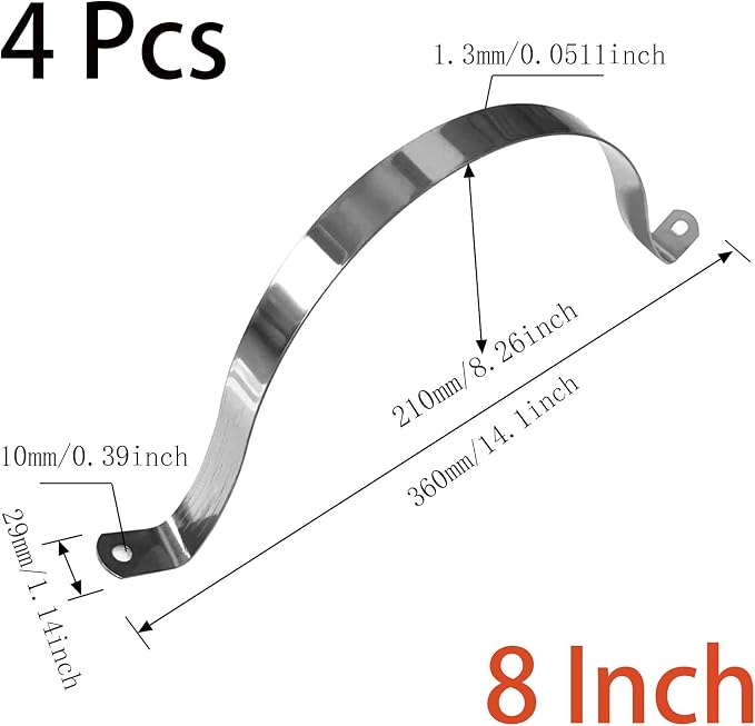 4 Pcs 8inch Rigid Pipe Strap, Two Hole Stainless Steel Strap U Bracket - Image 2
