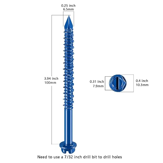 Wensilon 1/4" * 4" Slotted Hex Concrete Screws Anchor Blue Hexagon Head - Image 2