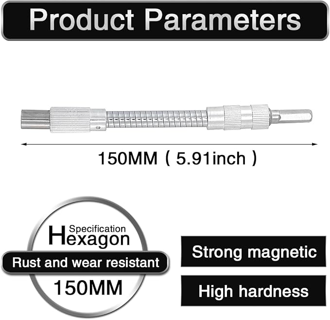 1 Pcs Mixed Drive Flexible Socket Extension Bar Adapter -150mm, 6.35mm Alloy - Image 4