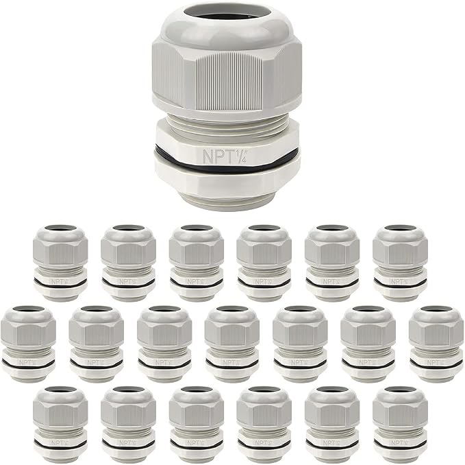 20 Pack NPT 1/4" Cable Glands Waterproof Adjustable 4-8mm Cable Connectors Grey by LeMotech