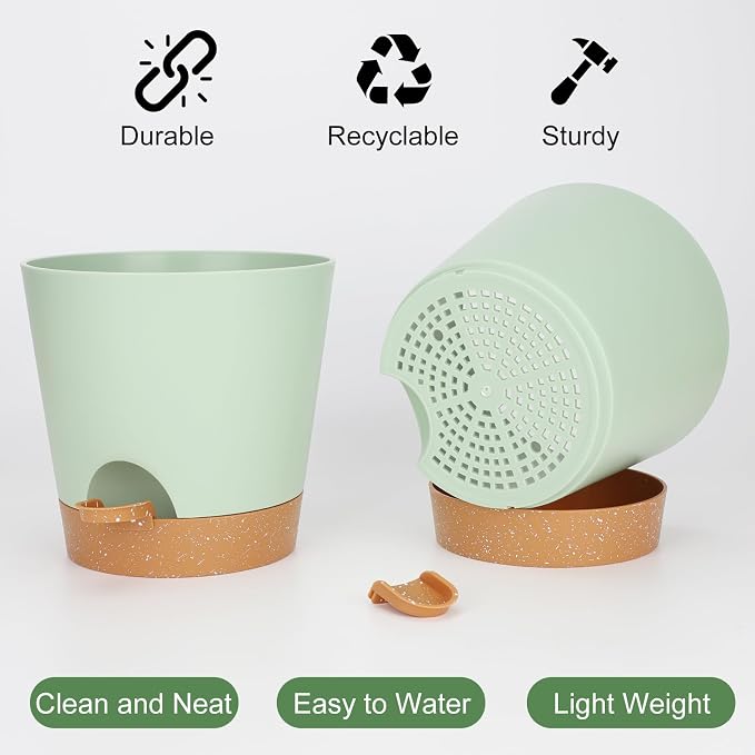 YNNICO 8-Inch Plant Pots, Self-Watering Planters - Image 4