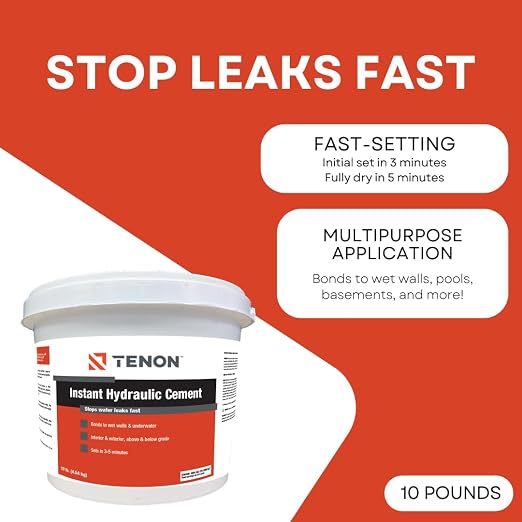 Tenon Instant Hydraulic Cement, 10 Pounds | Hydraulic Water Stop Cement - Image 2