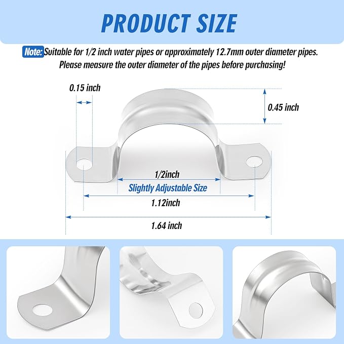 Yaocom 100 Pcs 1/2 Inch Opening Pipe Strap 304 Stainless Steel Conduit Clamp - Image 2