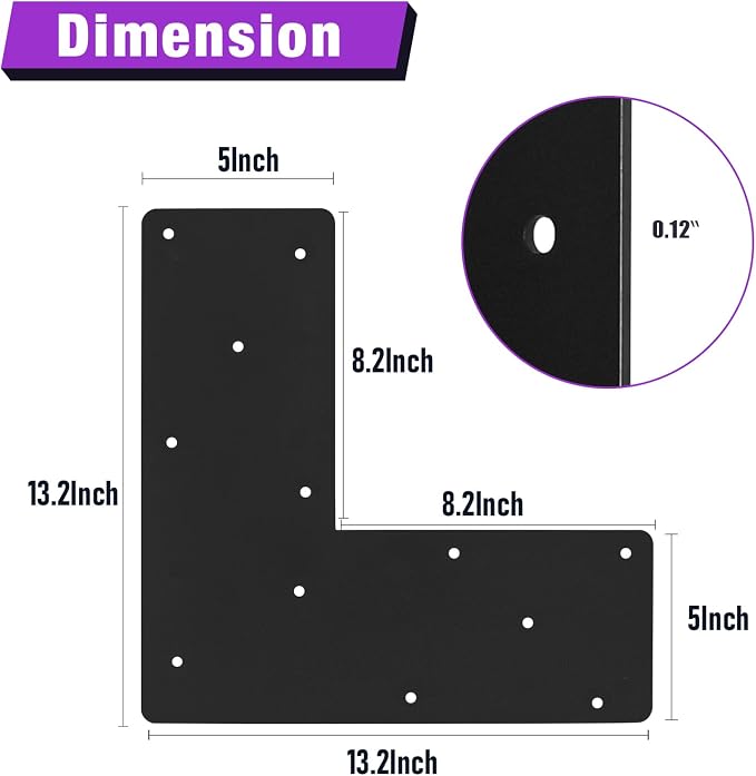 4 Pcs 13.2"x 5"L Shape Flat Bracket, Mending Plate - Image 2