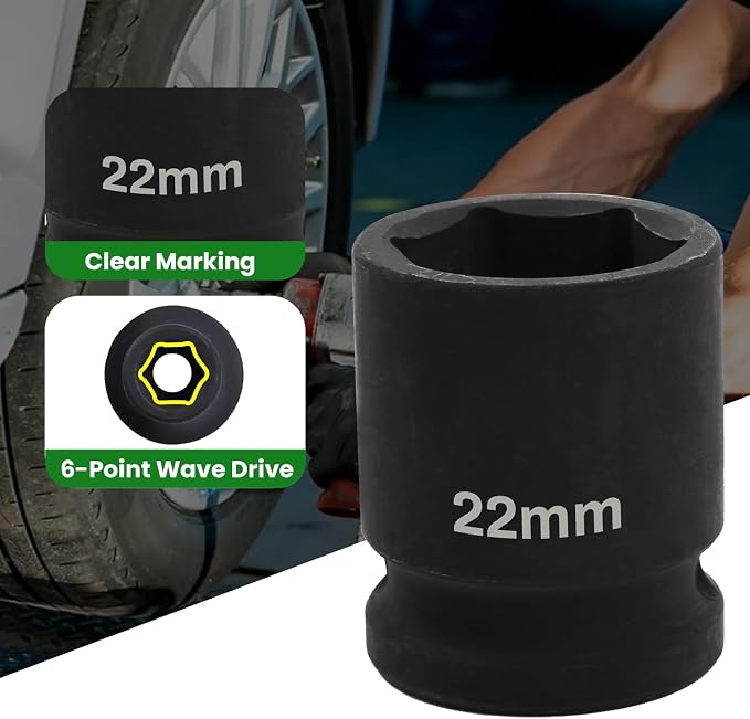 1/2" Drive 22mm Deep Impact Socket, 6 Point Chrome Molybdenum Steel Heavy Duty - Image 3