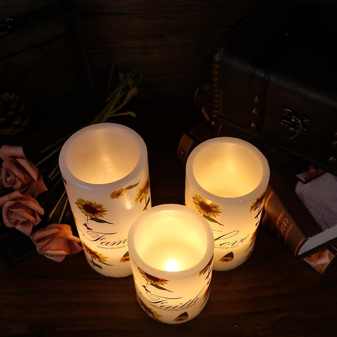 Sunflower Flameless Pillar Candles Battery Operated - Image 3