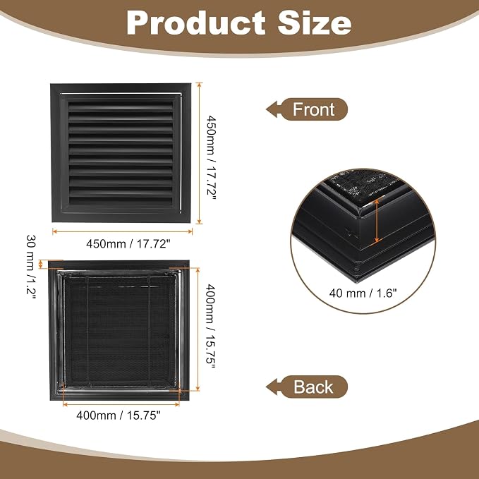 PATIKIL 16" x 16" Return Air Vent Cover, Aluminum Alloy Return Air Grille - Image 2